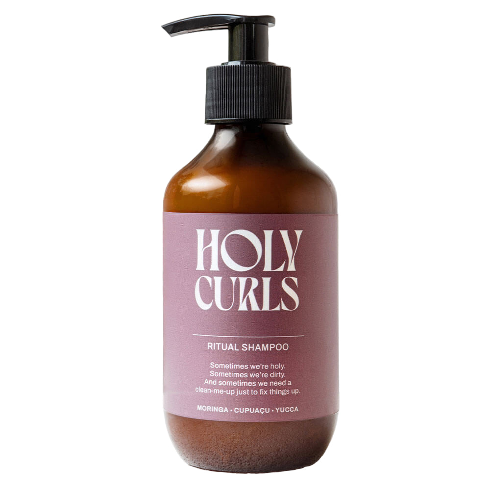 Bottle of 'Holy Curls' Ritual Shampoo on a light background
