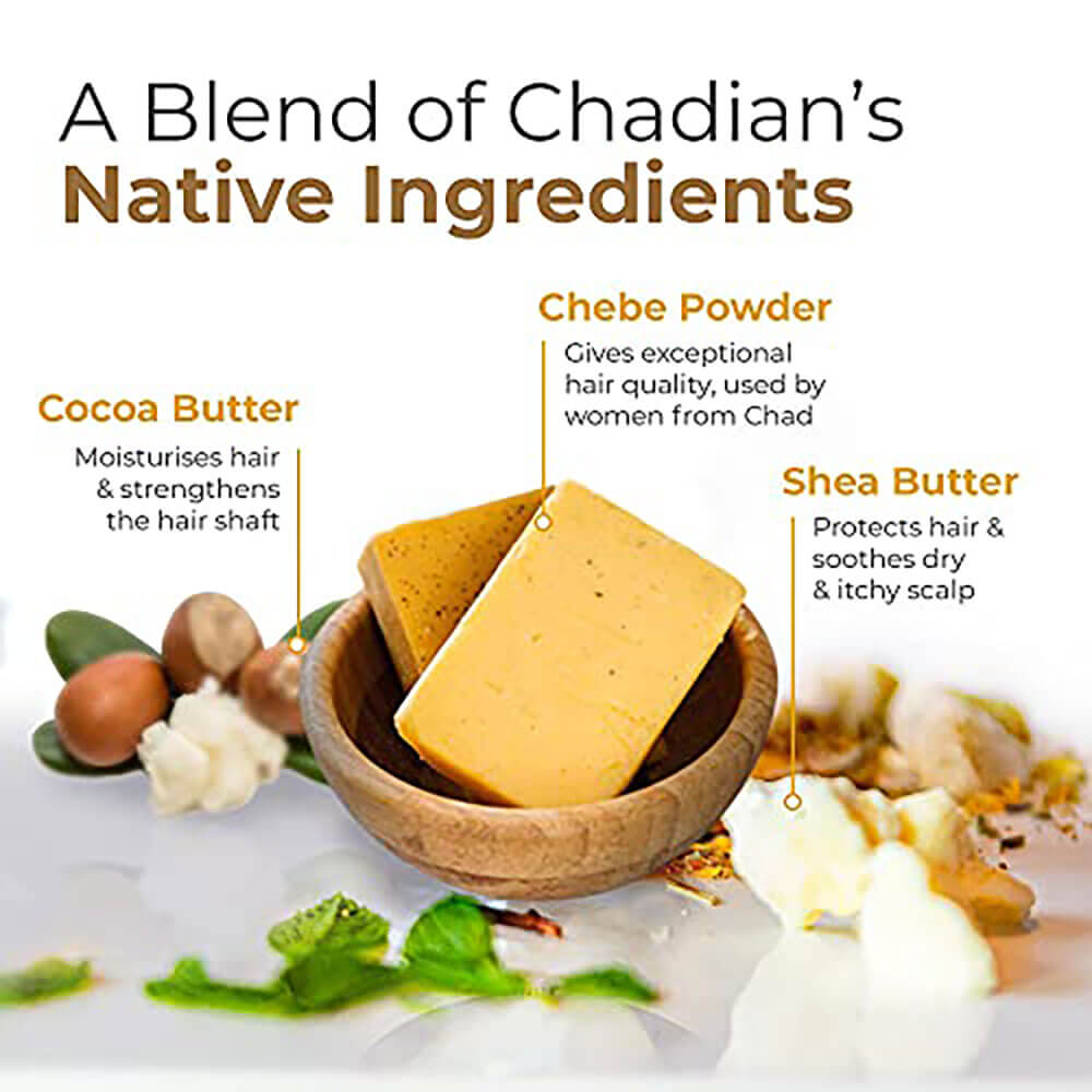 Shea butter bars with ingredients and benefits on a white background