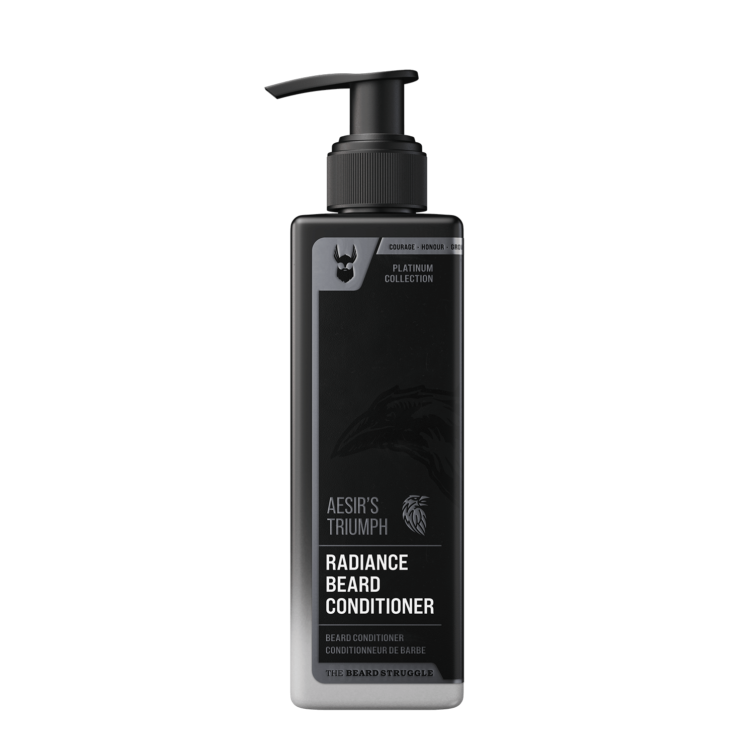 Radiance Beard Conditioner bottle by Aesir's Triumph on a black background