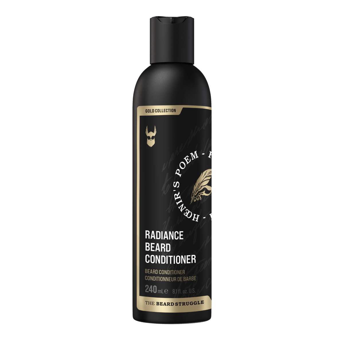 Radiance Beard Conditioner bottle with black and gold design on a white background