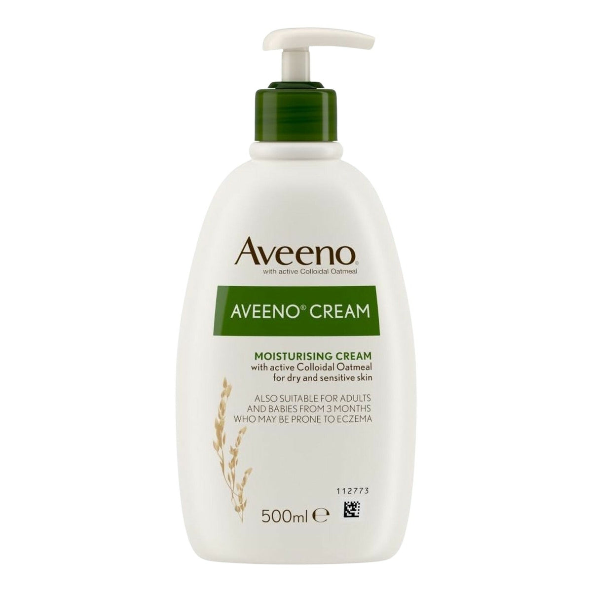 Aveeno moisturizing cream bottle on a white background