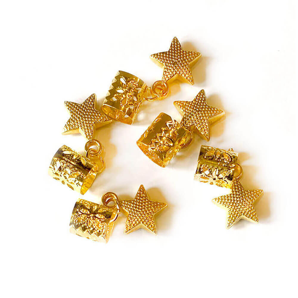Adjustable Gold Hair Ring with Star Charm 5pcs