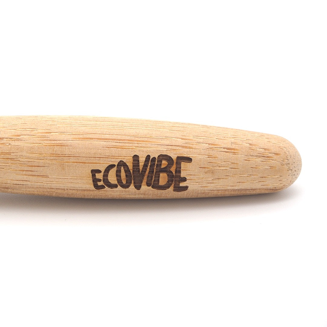 Wooden tool with 'ECOVIBE' branding on a white background