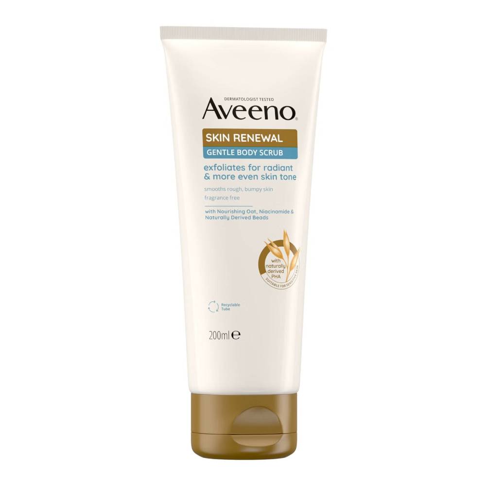 Aveeno Skin Renewal Gentle Body Scrub on a white background