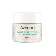 Aveeno Calm + Restore oat gel moisturizer jar on a white background