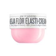 Pink jar of Sol de Janeiro Beléja Flor Elasti-Cream on a white background