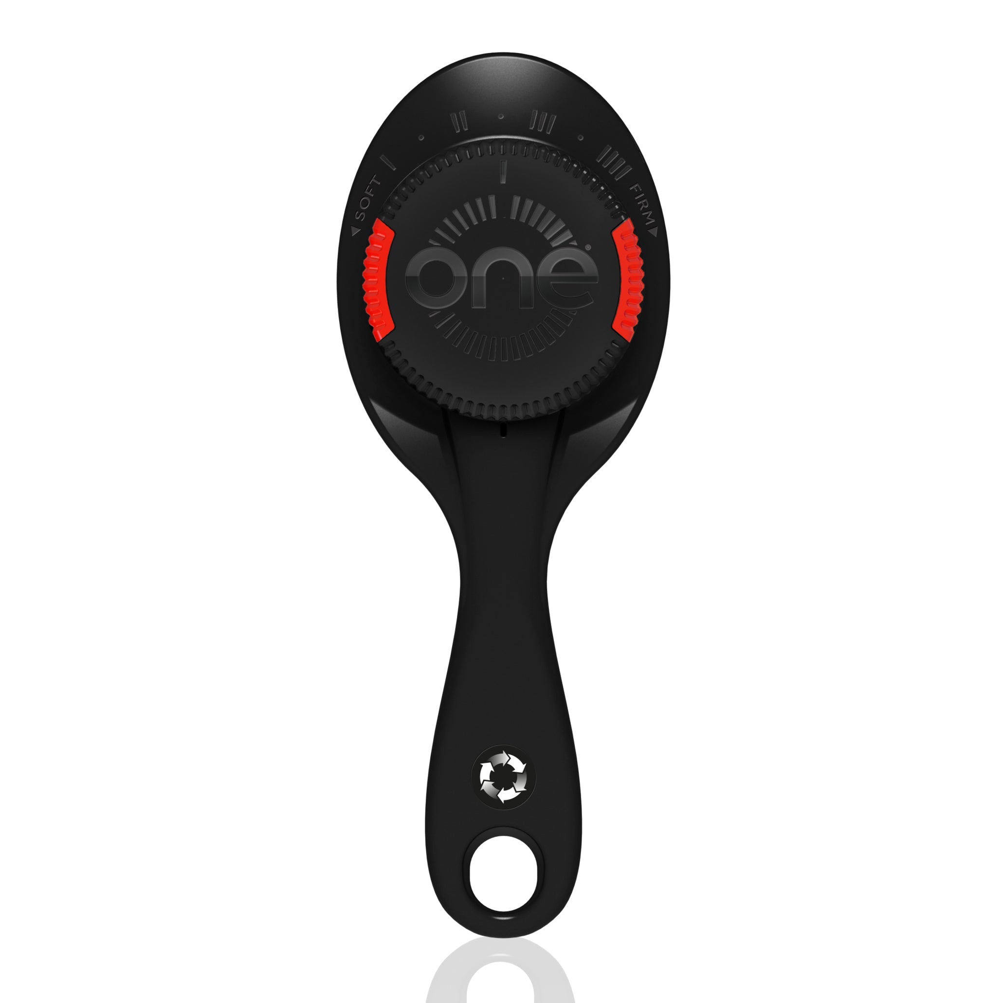 Black hairbrush with red accents on a white background