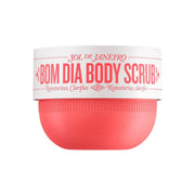 Bom Dia Body Scrub container with red base and white lid on a white background