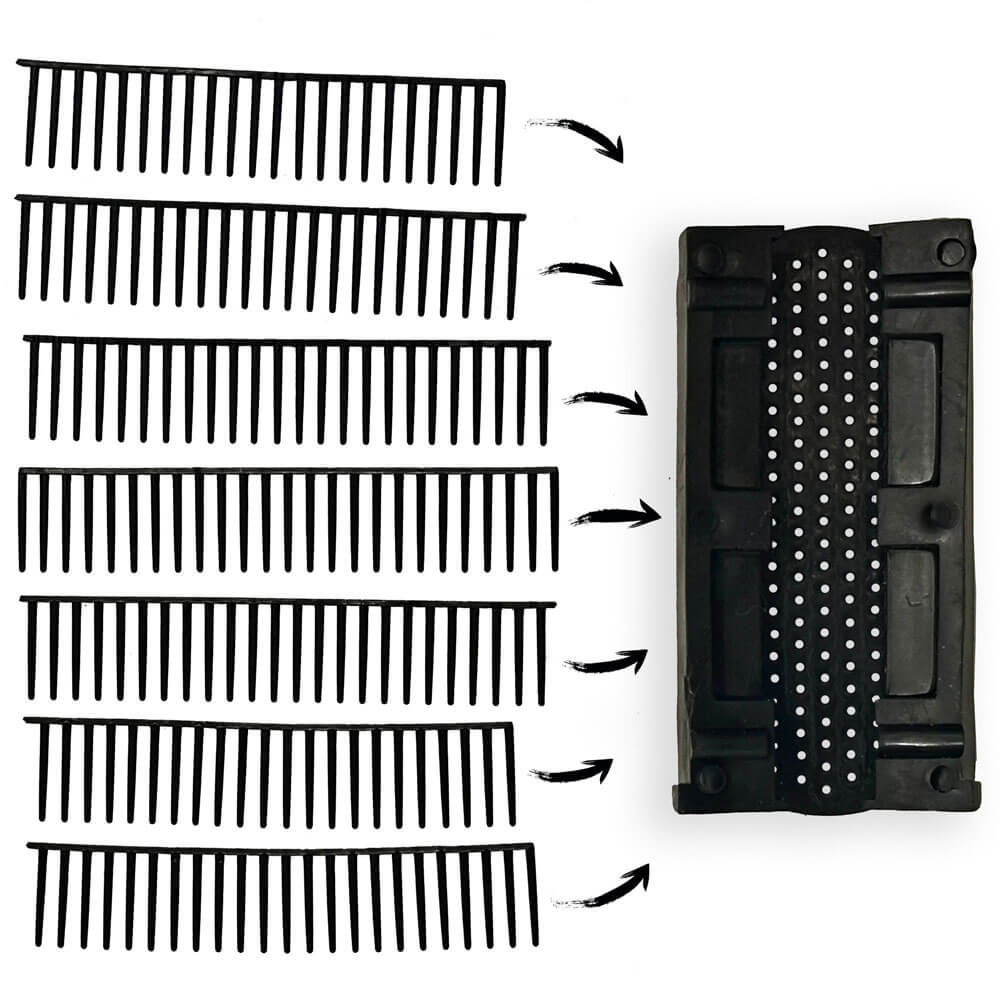 Set of black comb attachments on a white background