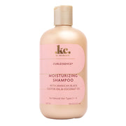 Shampoo bottle with pink label on a white background