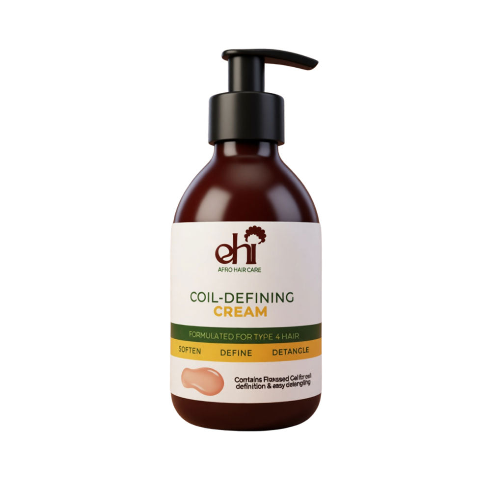 Bottle of coil-defining cream with pump on a white background