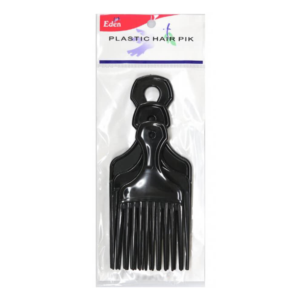 Eden Black Plastic Afro Combs 3pcs