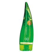 Green aloe vera gel bottle on a white background
