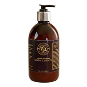 Brown lotion bottle with pump on a white background