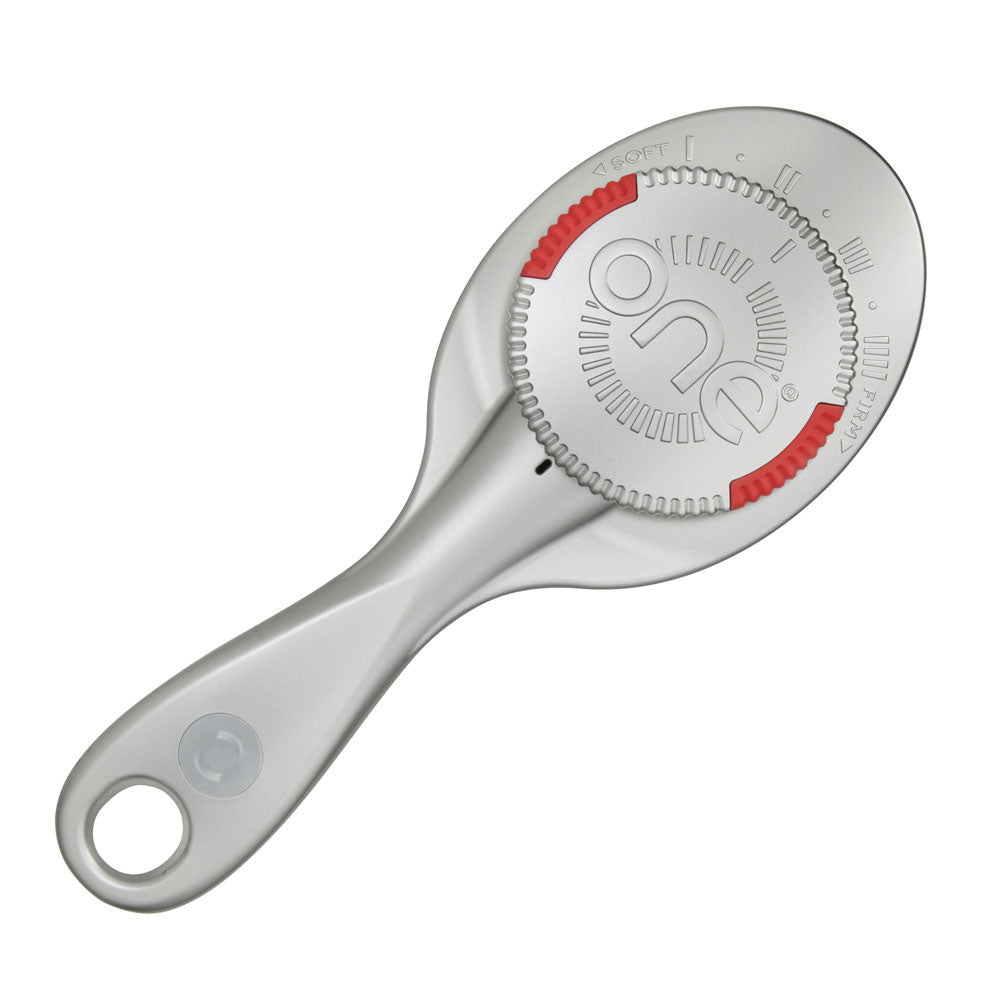 Metallic kitchen tool with 'Oxo' branding on a white background