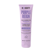 Purple shampoo bottle labeled 'Noughty Purple Reign' on a white background
