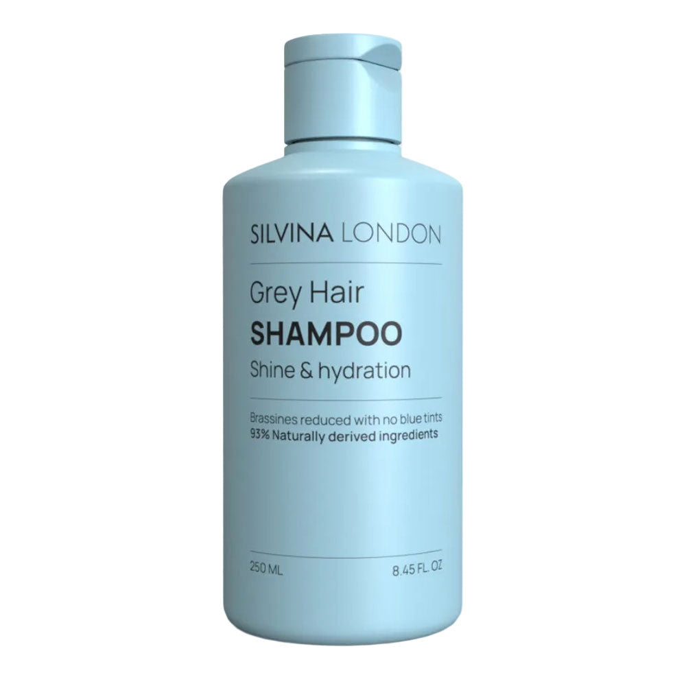 Silvina London Grey Hair Shampoo bottle on a white background
