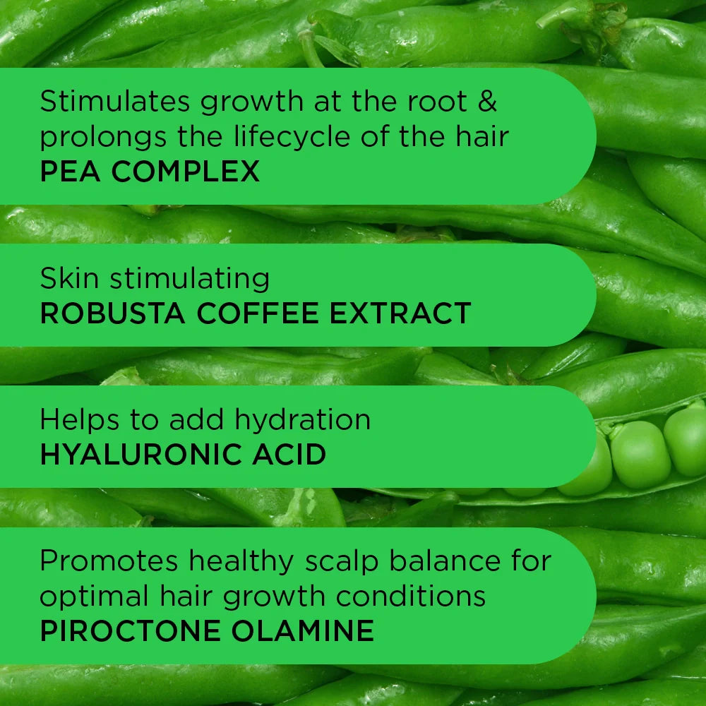 Green beans with text about hair care ingredients on a green background