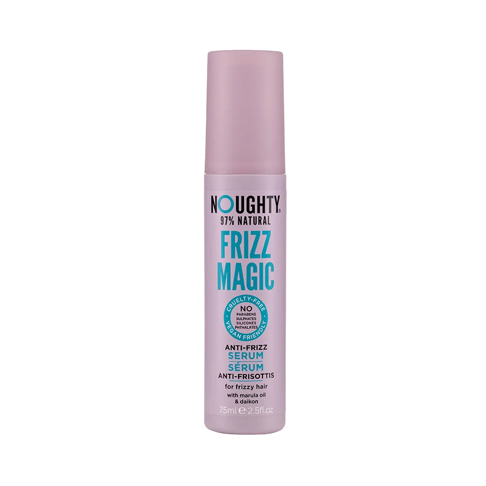 Noughty Frizz Magic anti-frizz serum bottle on a white background