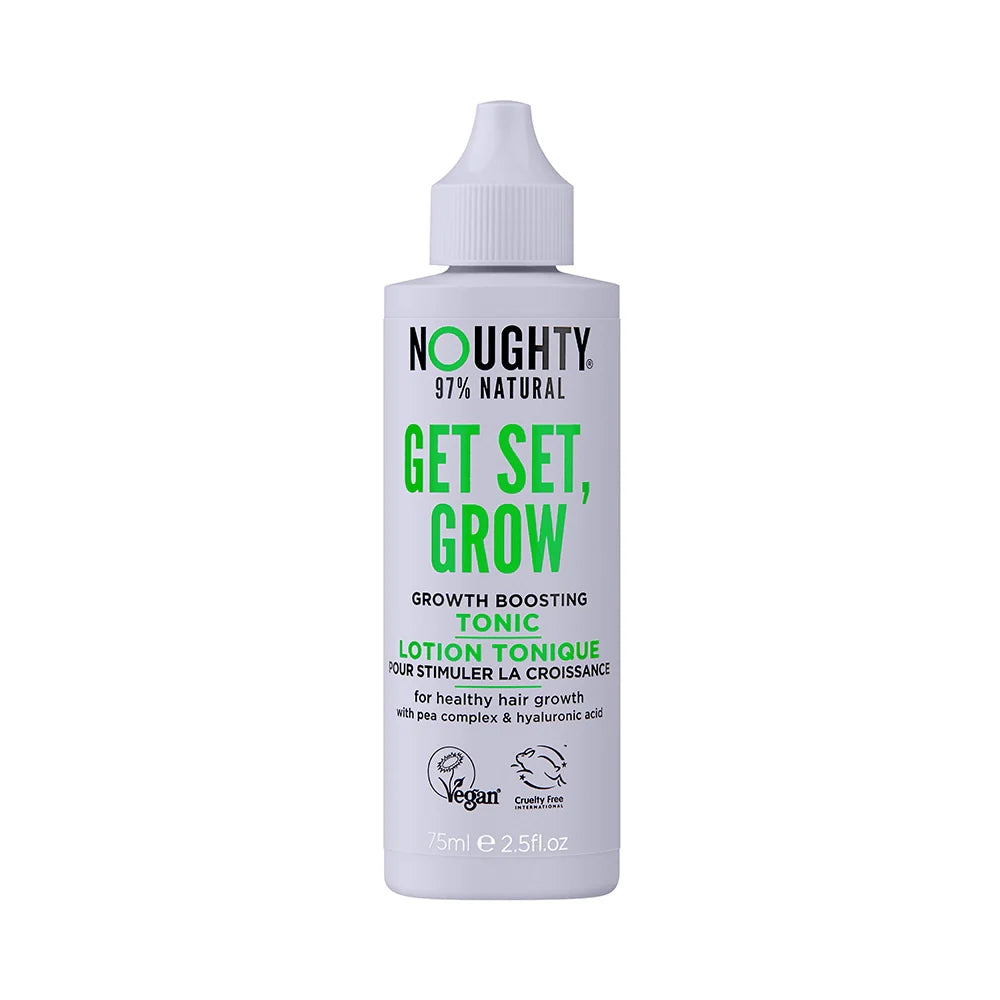 Bottle of Noughty Get Set, Grow growth boosting tonic on a white background