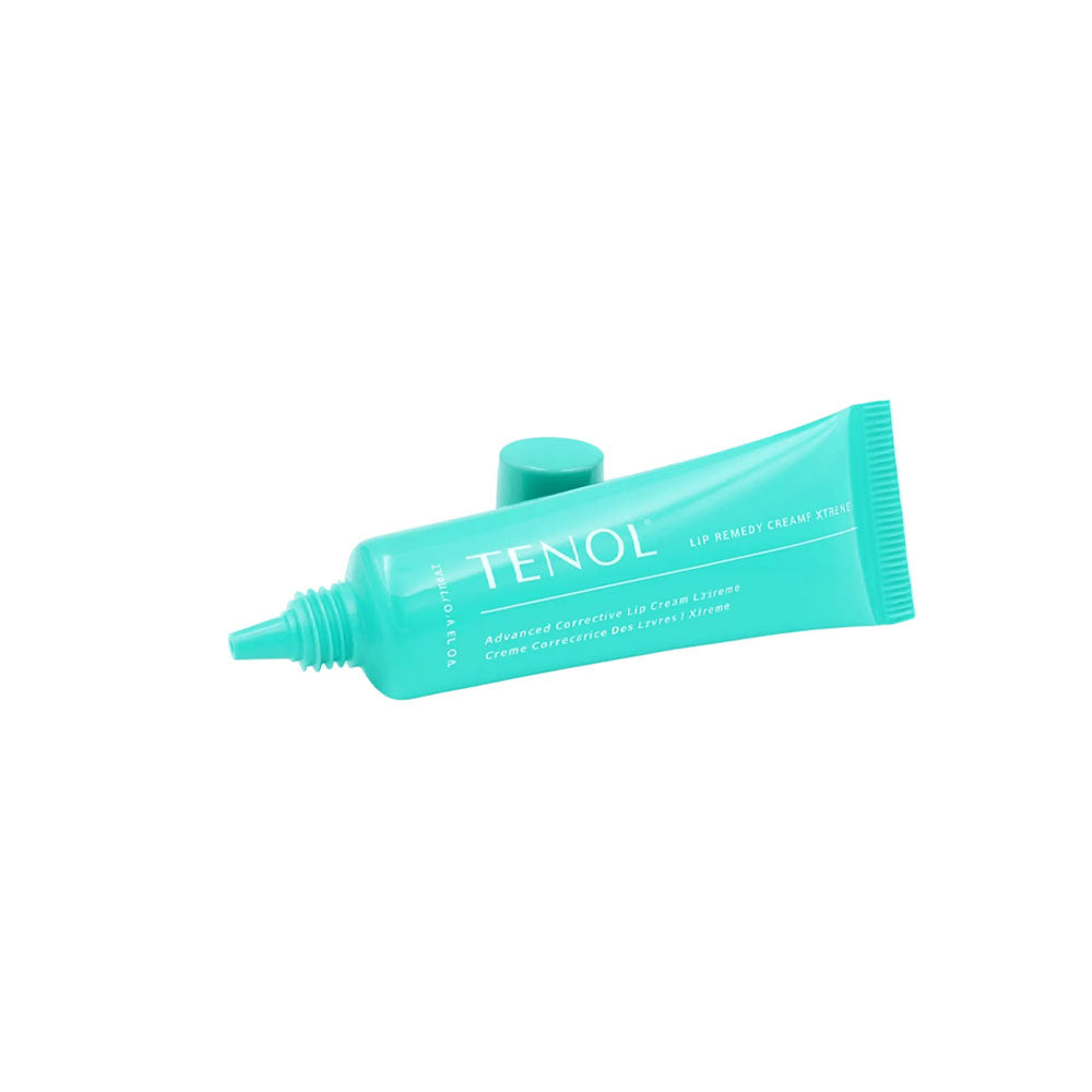 Turquoise tube of TENOL cream on a white background