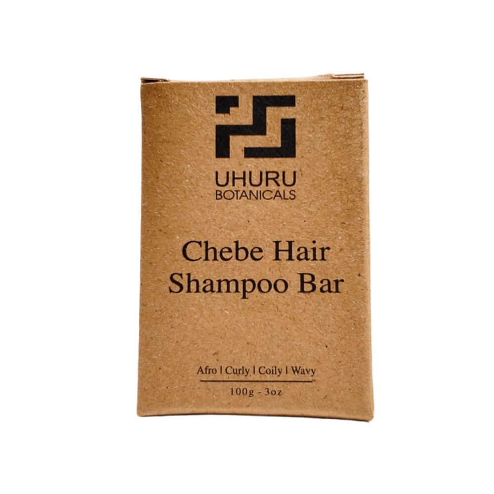UHURU BOTANICALS Chebe Hair Shampoo Bar packaging on a white background