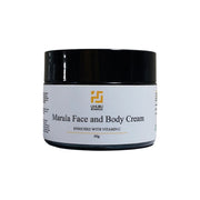 Jar of Marula Face and Body Cream with black lid on a white background
