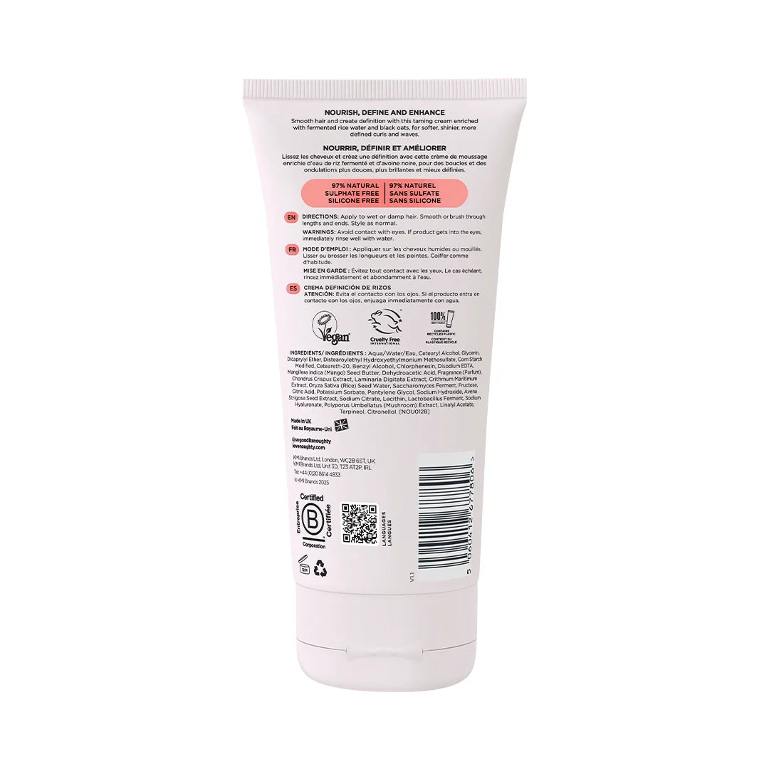 Back view of a cosmetic tube with text and labels on a white background
