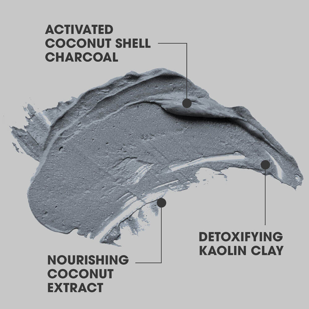 Gray clay paste with labeled ingredients on a gray background