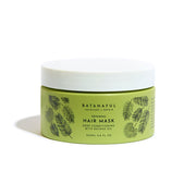 Batanaful hair mask jar with green label and white lid on a white background