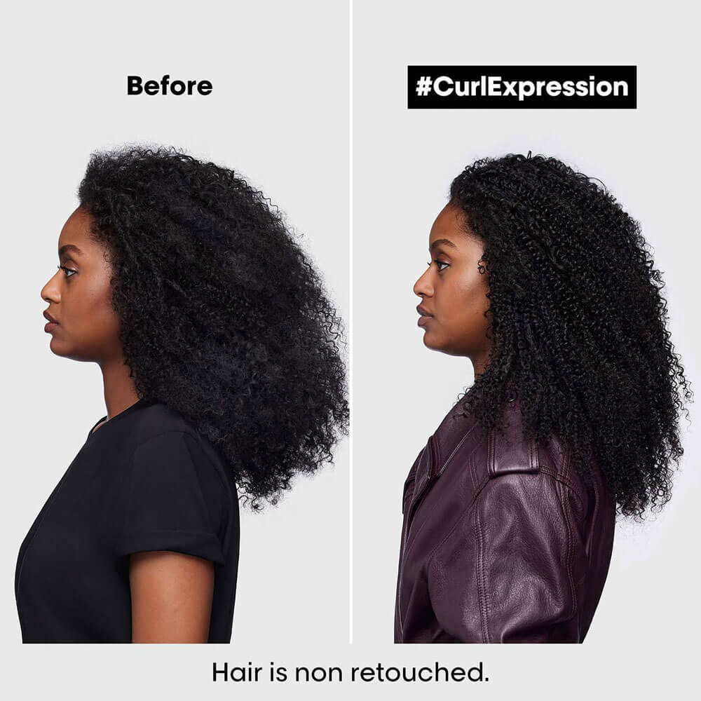 model before and after using Lo'real curl expression shampooo