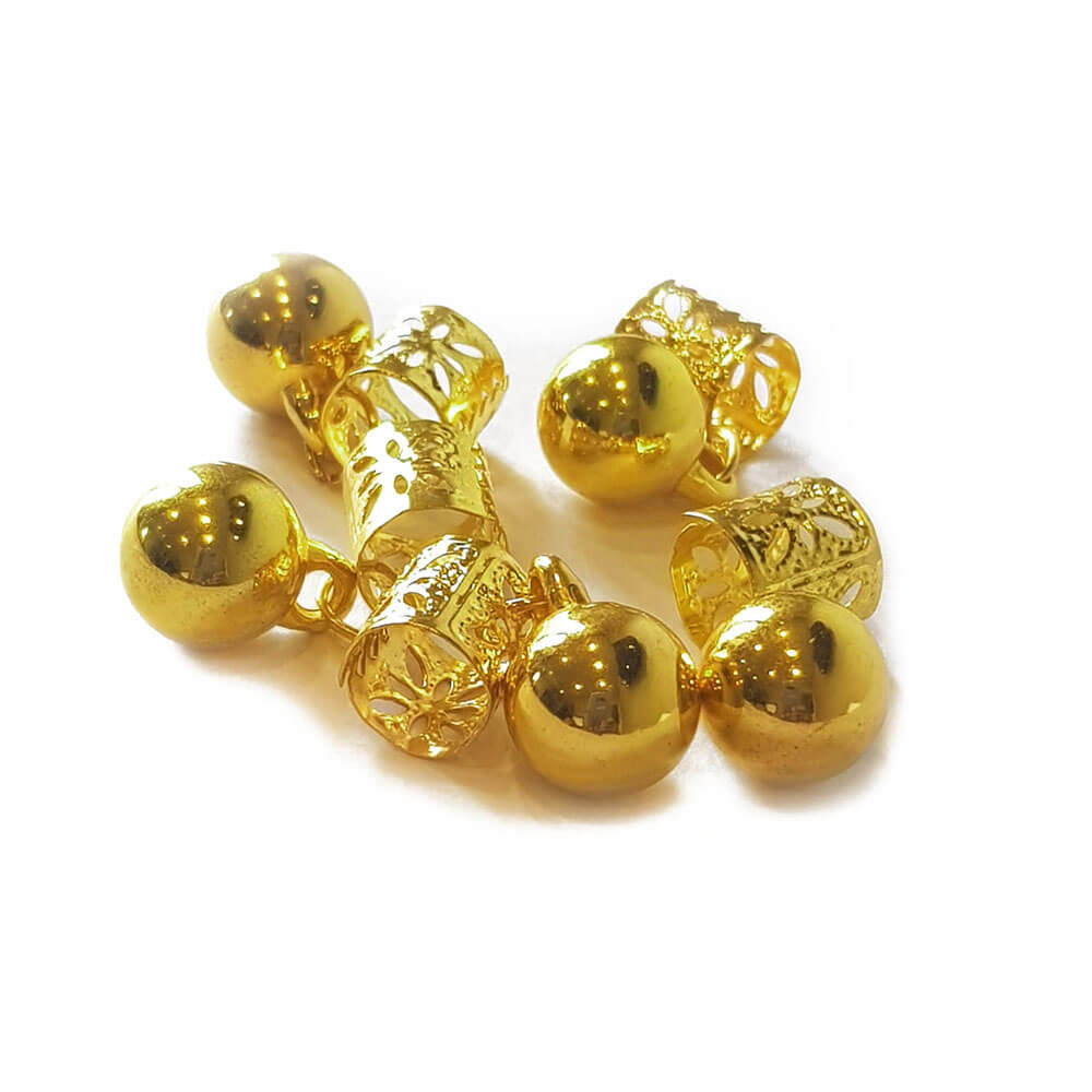 Adjustable Gold Hair Rings with Ball Charm 5pcs