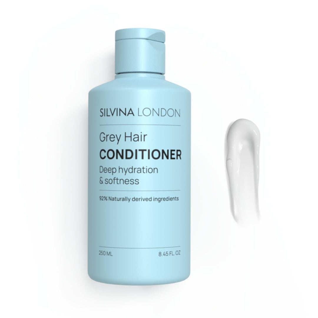 Silvina London Grey Hair Conditioner bottle on a white background