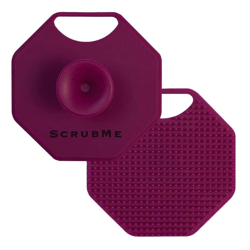Two purple ScrubMe cleaning pads on a white background
