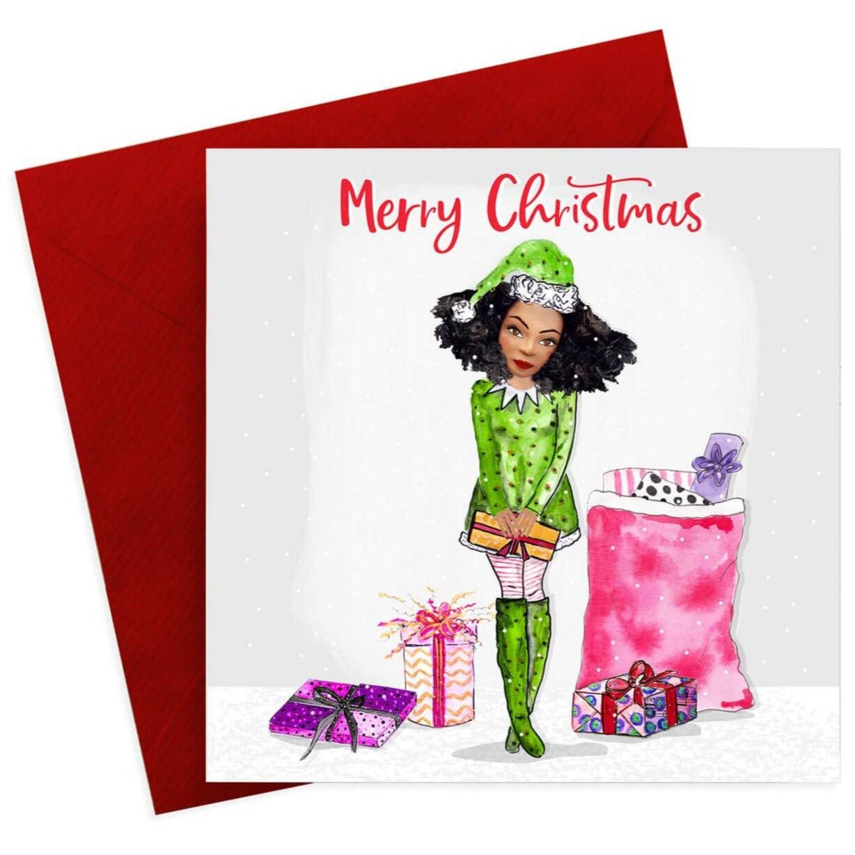 Candy Rays Woman Christmas Pixie Greetings Card